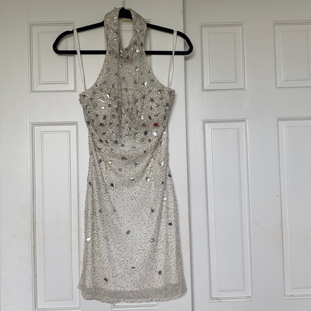 white embroidered formal dress